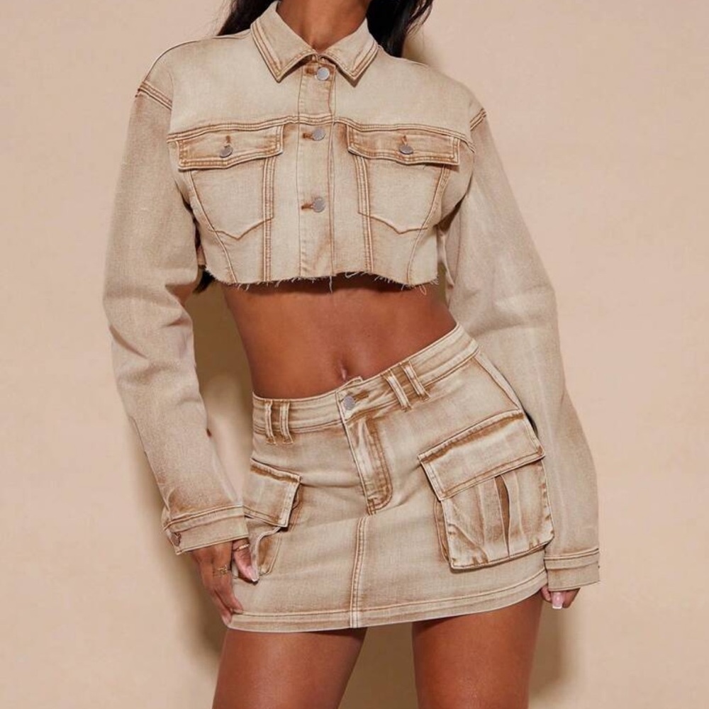 SHEIN bae flap pocket brown denim skirt